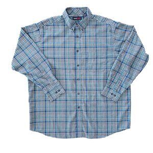 Roundtree & Yorke TravelSmart BluePlaid Long Sleeve Button Down Dress Shirt XL